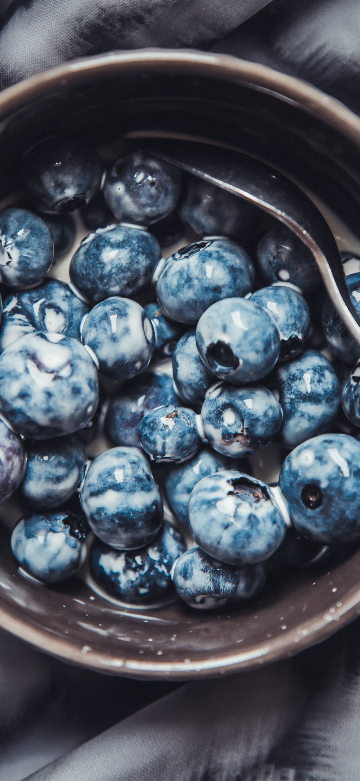 Blaue Beeren in Brauner Keramikschale. Wallpaper in 1242x2688 Resolution