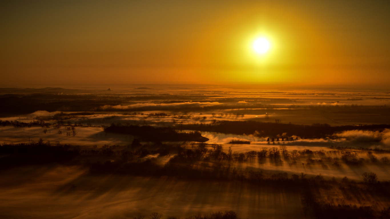 Sunset, Horizon, Cloud, Sunrise, Atmosphere. Wallpaper in 1366x768 Resolution