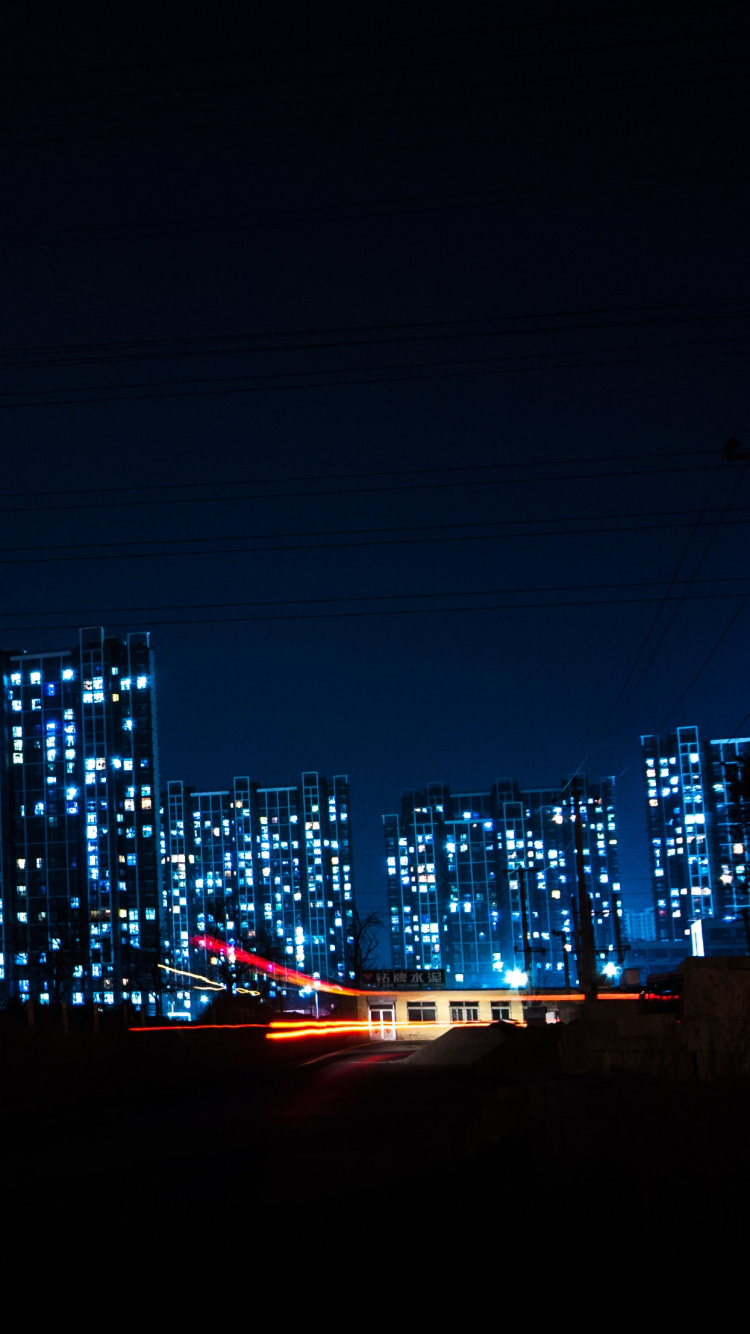 Skyline Der Stadt Bei Nacht Night. Wallpaper in 750x1334 Resolution