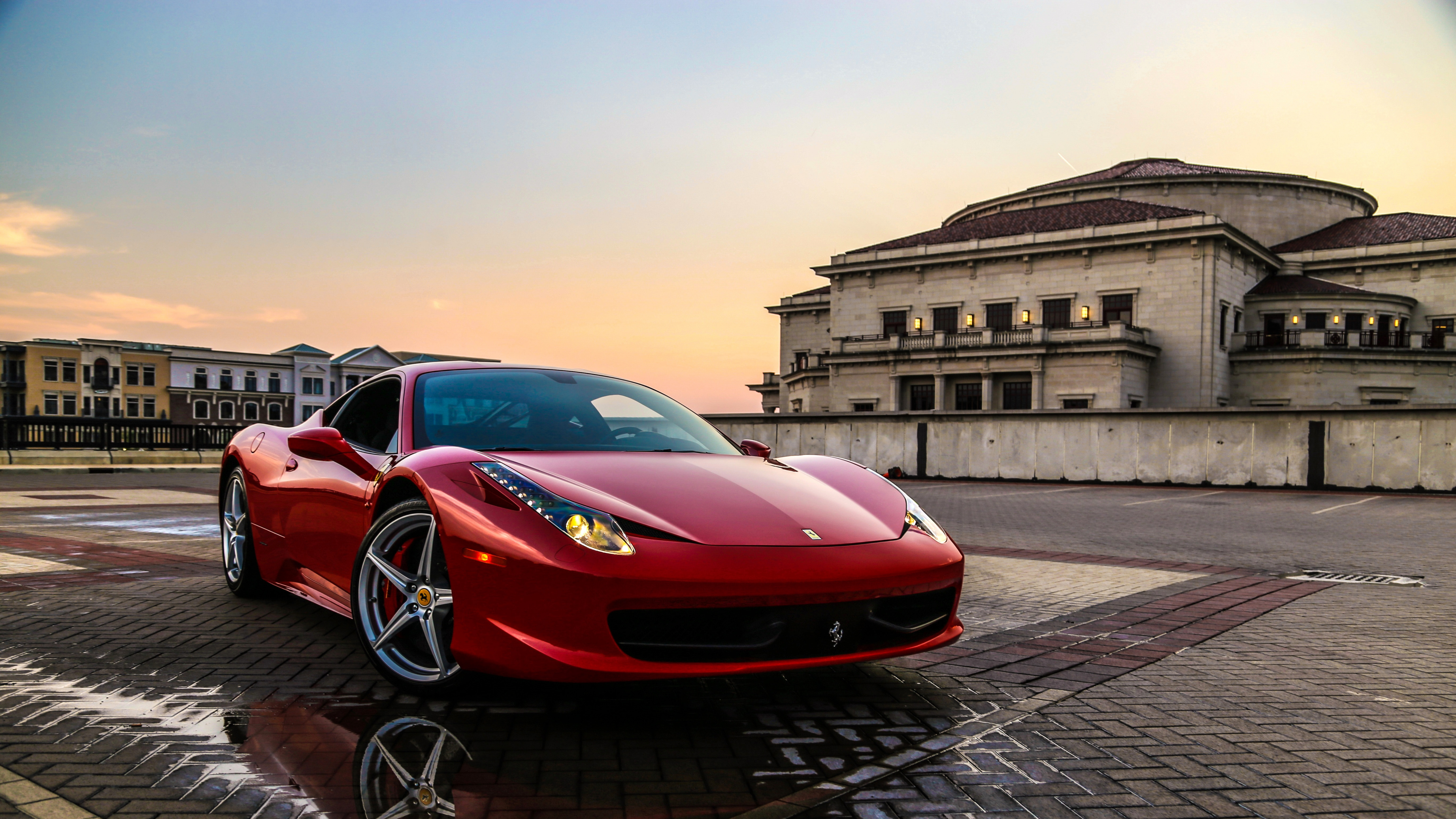 Red Ferrari Sports Car Parked on The Street During Daytime. Wallpaper in 3840x2160 Resolution