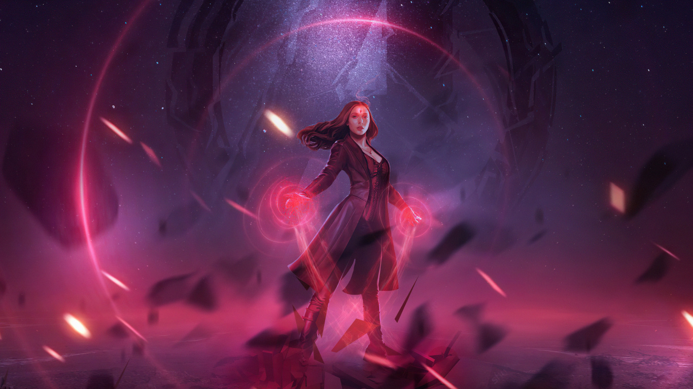 Scarlet Witch, Elizabeth Olsen, Wanda Maximoff, Wandavision, Vision. Wallpaper in 1366x768 Resolution