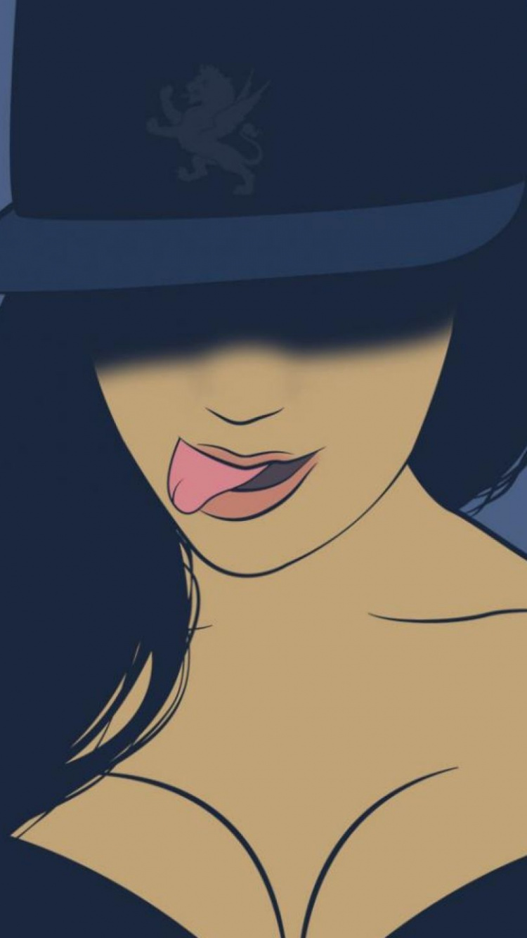 Femme au Chapeau Noir et Soutien-gorge Fleuri Blanc et Noir. Wallpaper in 750x1334 Resolution