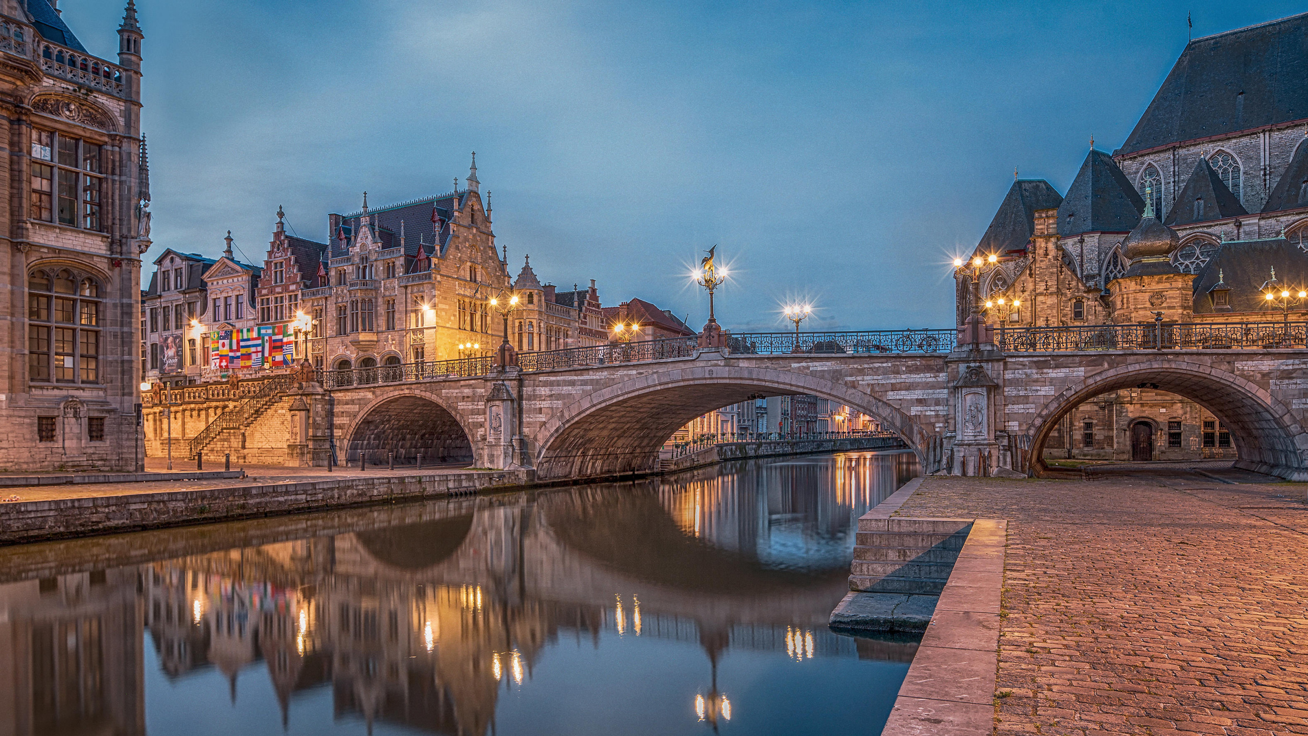 反射, 里程碑, 城市, 天空, 运河 壁纸 2560x1440 允许