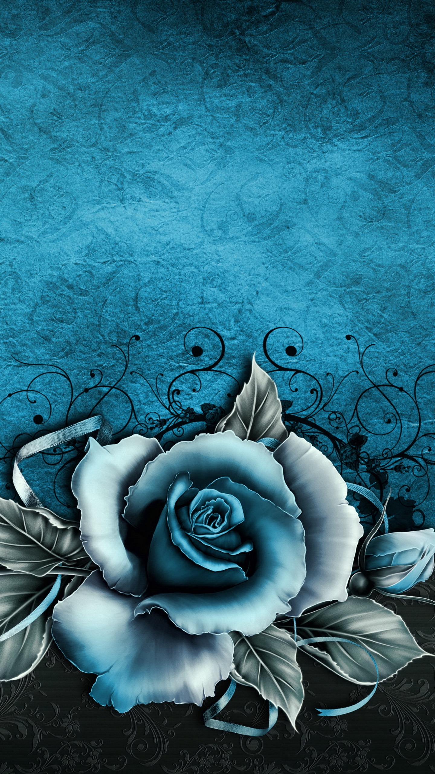 Rosa Blanca Con Fondo Azul. Wallpaper in 1440x2560 Resolution