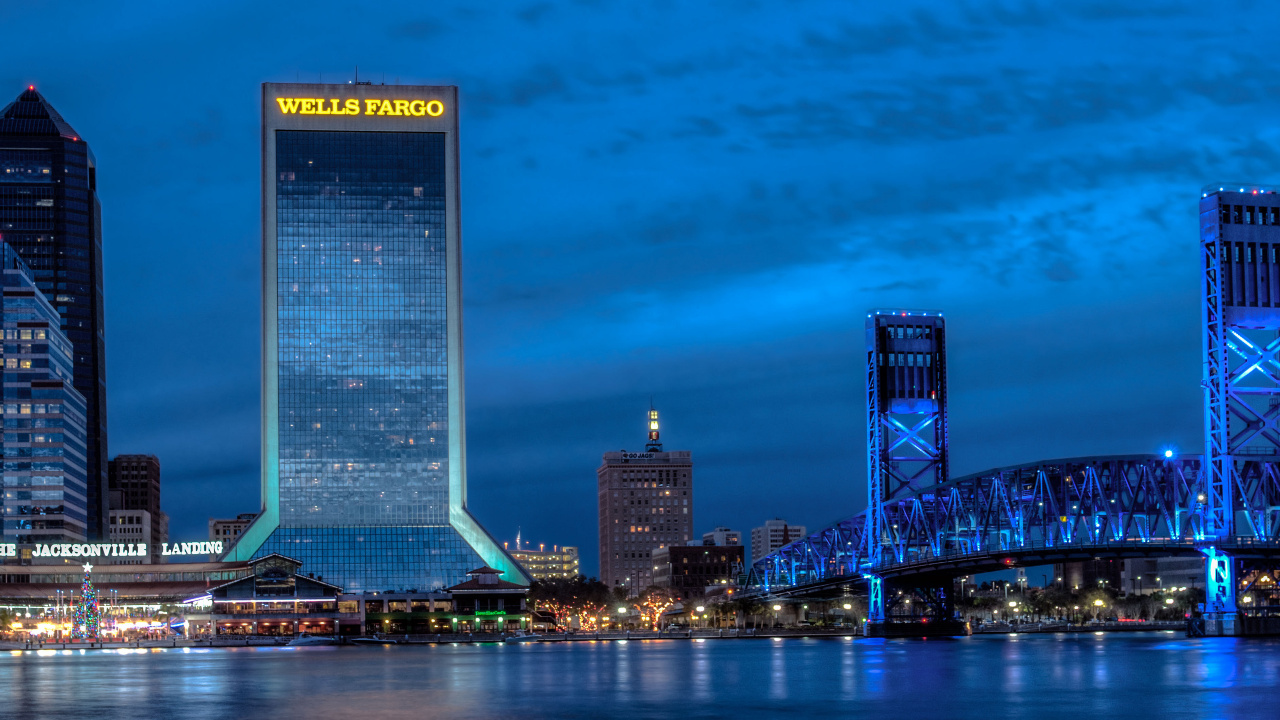 Horizonte de la Ciudad a Través Del Cuerpo de Agua Durante la Noche.. Wallpaper in 1280x720 Resolution