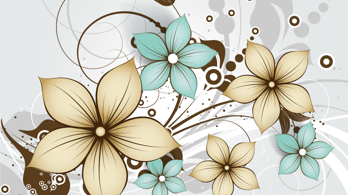 Weiße Und Blaue Blumenillustration. Wallpaper in 1366x768 Resolution