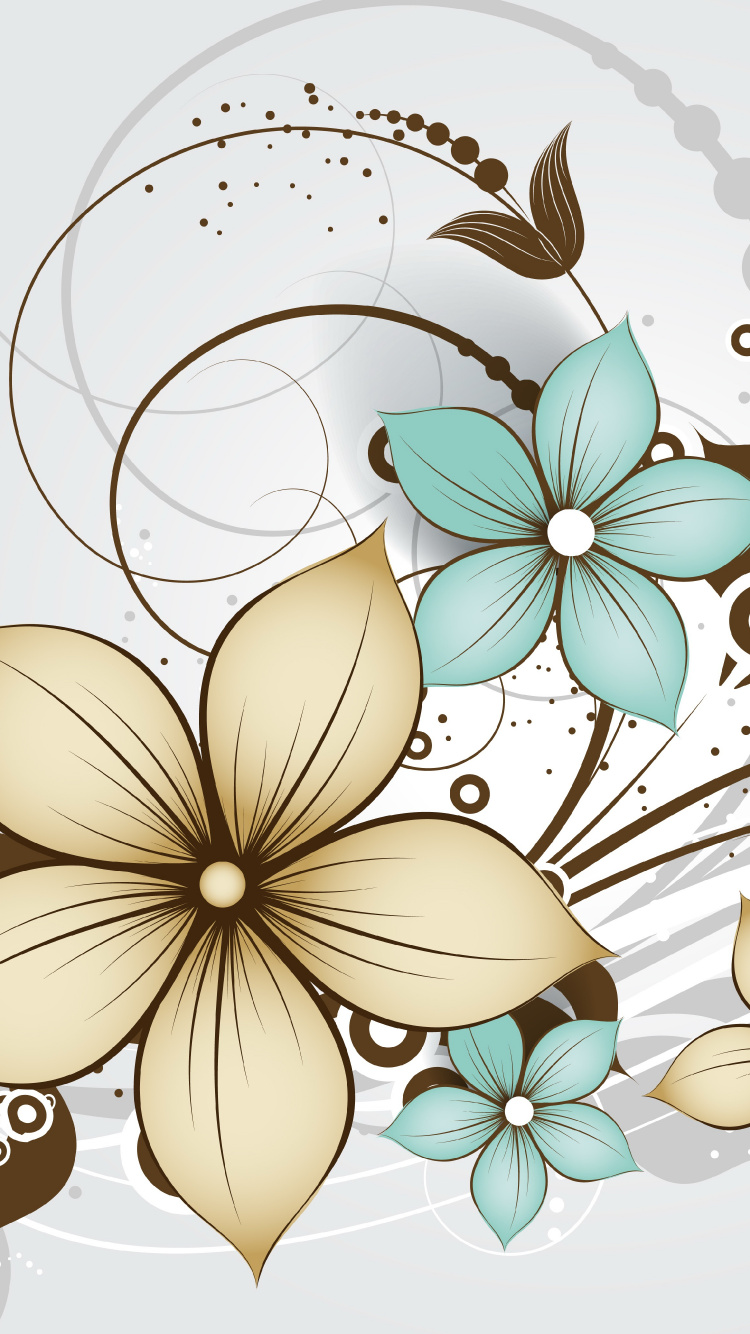 Weiße Und Blaue Blumenillustration. Wallpaper in 750x1334 Resolution