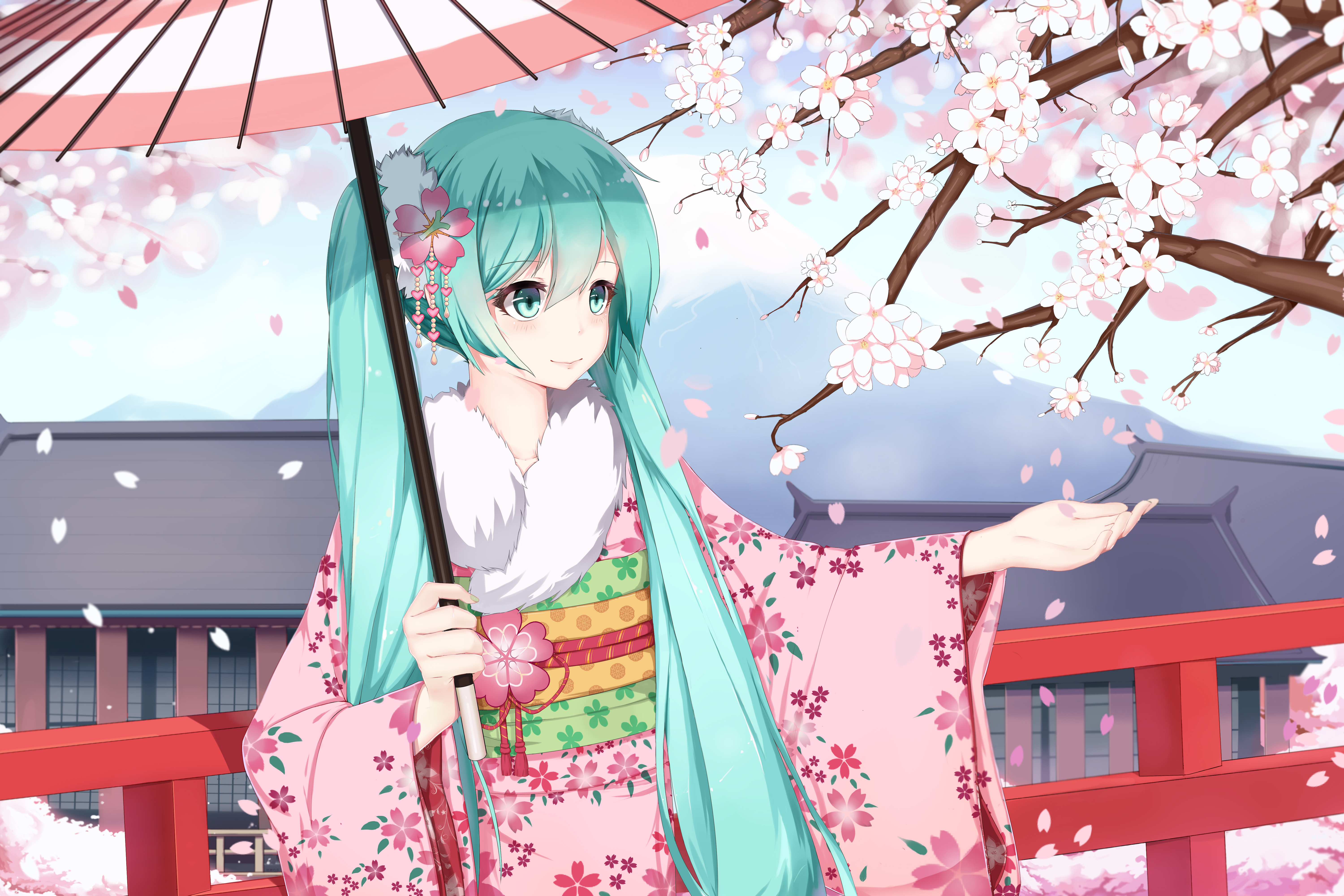 Wallpaper Girl Anime Character in White and Pink Kimono, Background -  Download Free Image