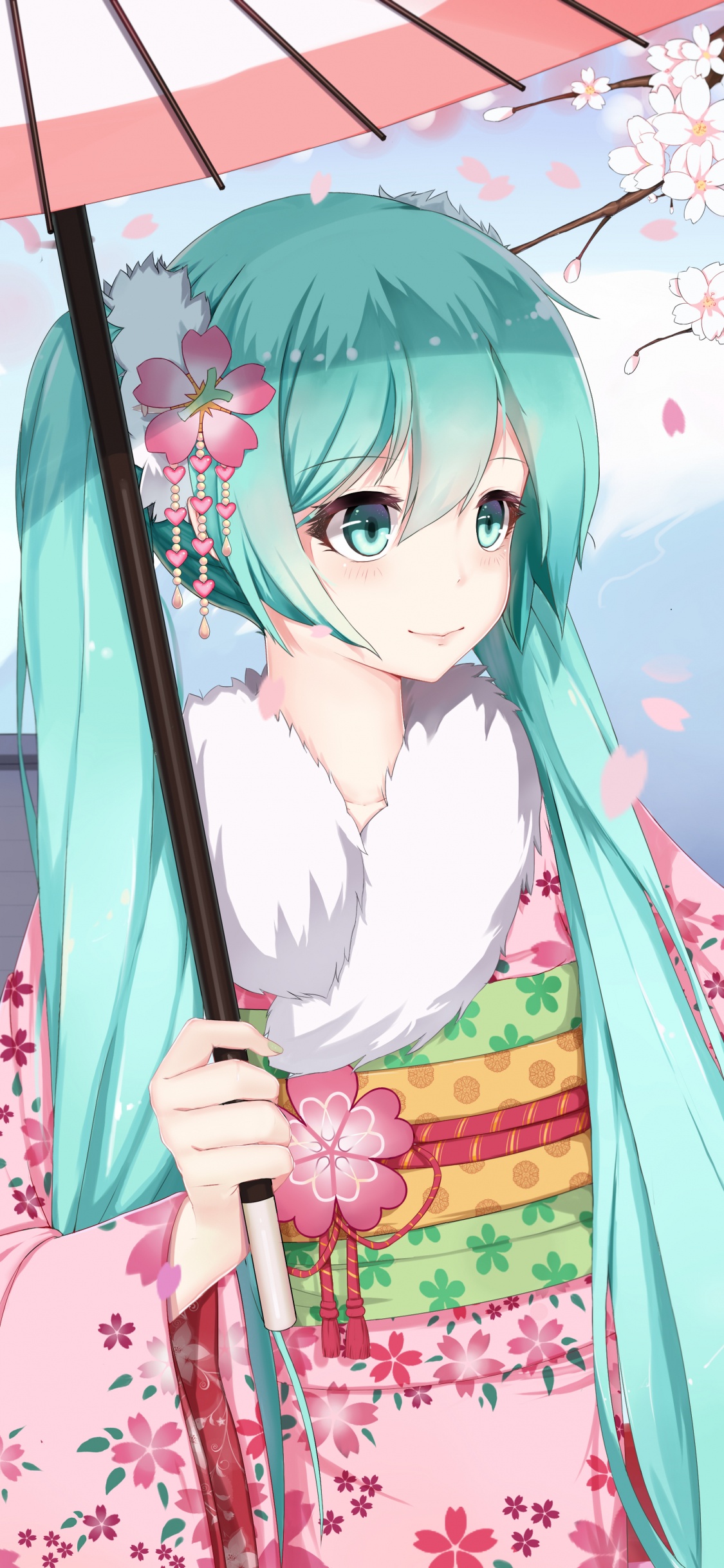 Mädchen-Anime-Figur im Weißen Und Rosa Kimono. Wallpaper in 1125x2436 Resolution