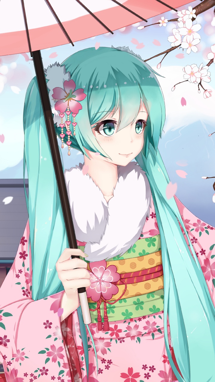 Mädchen-Anime-Figur im Weißen Und Rosa Kimono. Wallpaper in 720x1280 Resolution