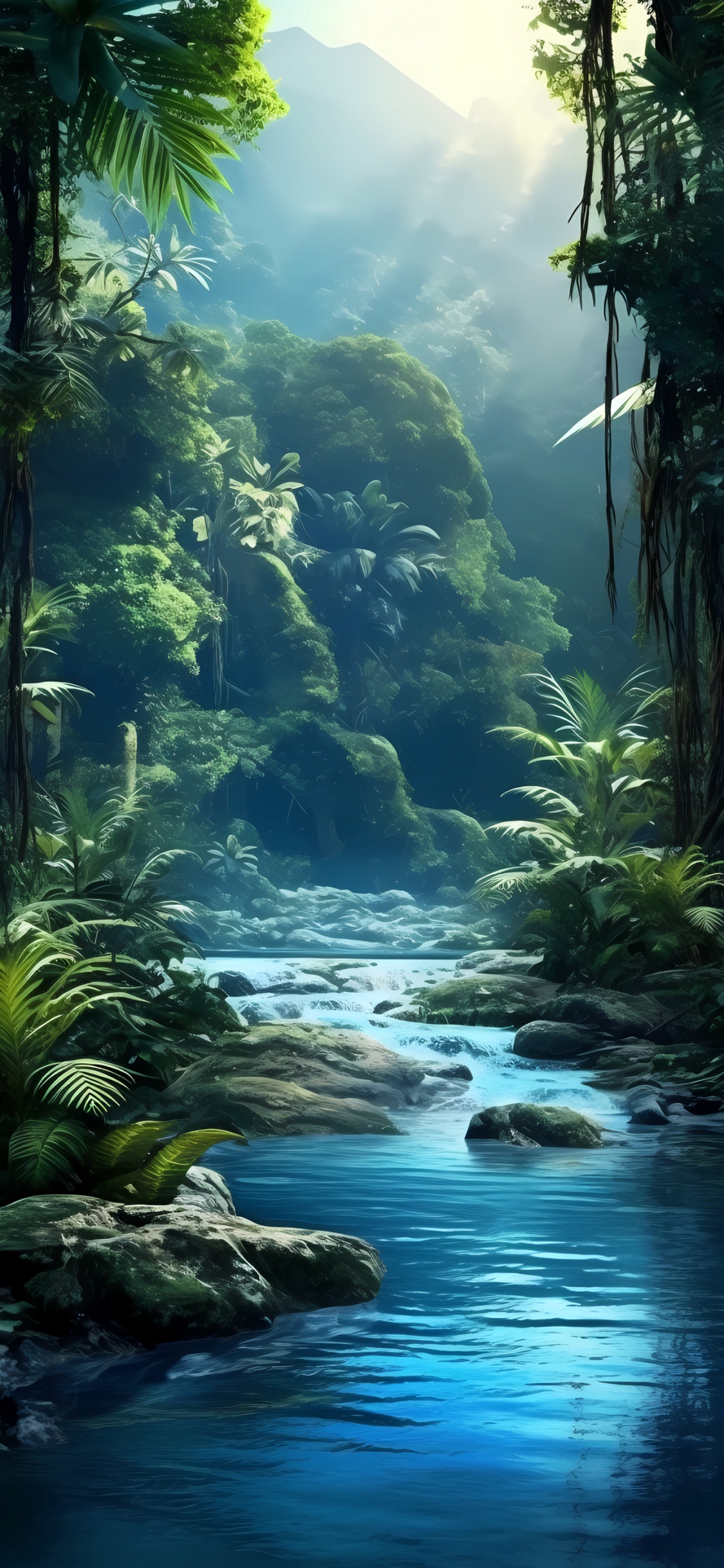 Natur, Wasser, Vegetation, Wasserfall, Regenwald. Wallpaper in 1125x2436 Resolution