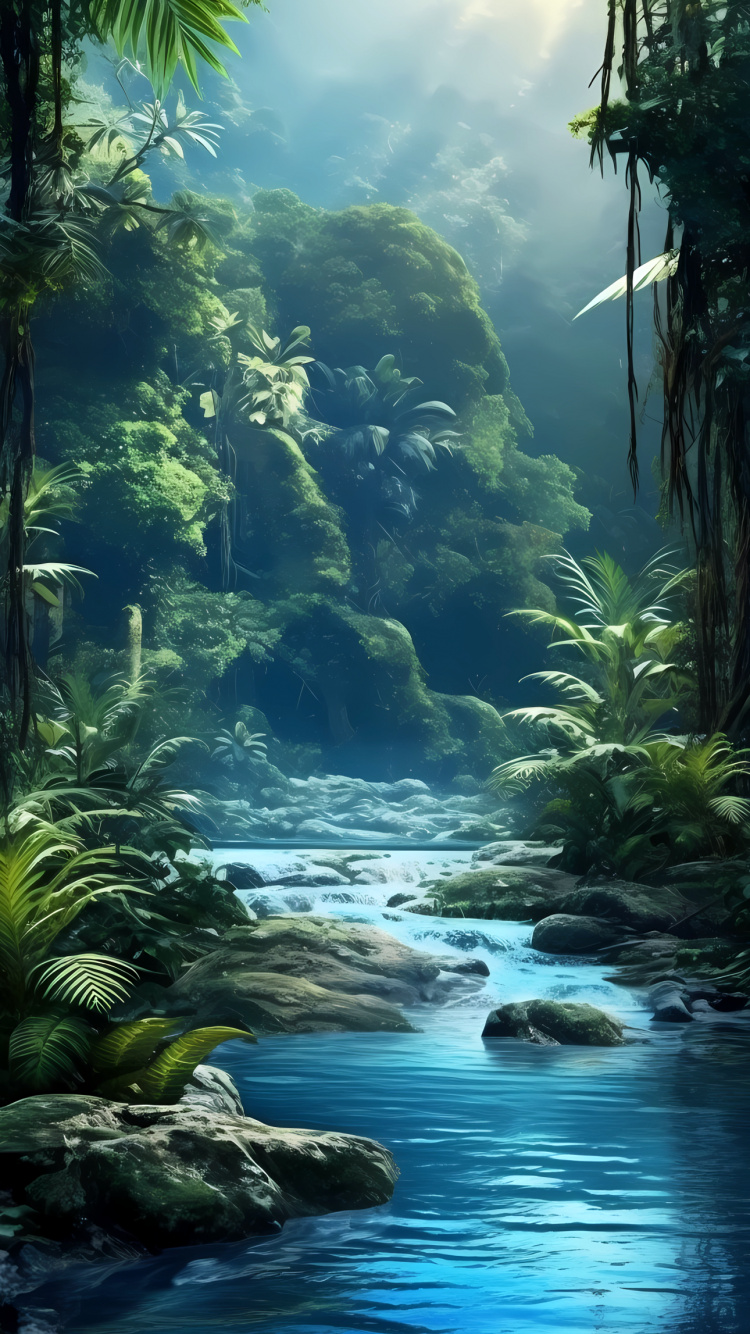 Natur, Wasser, Vegetation, Wasserfall, Regenwald. Wallpaper in 750x1334 Resolution