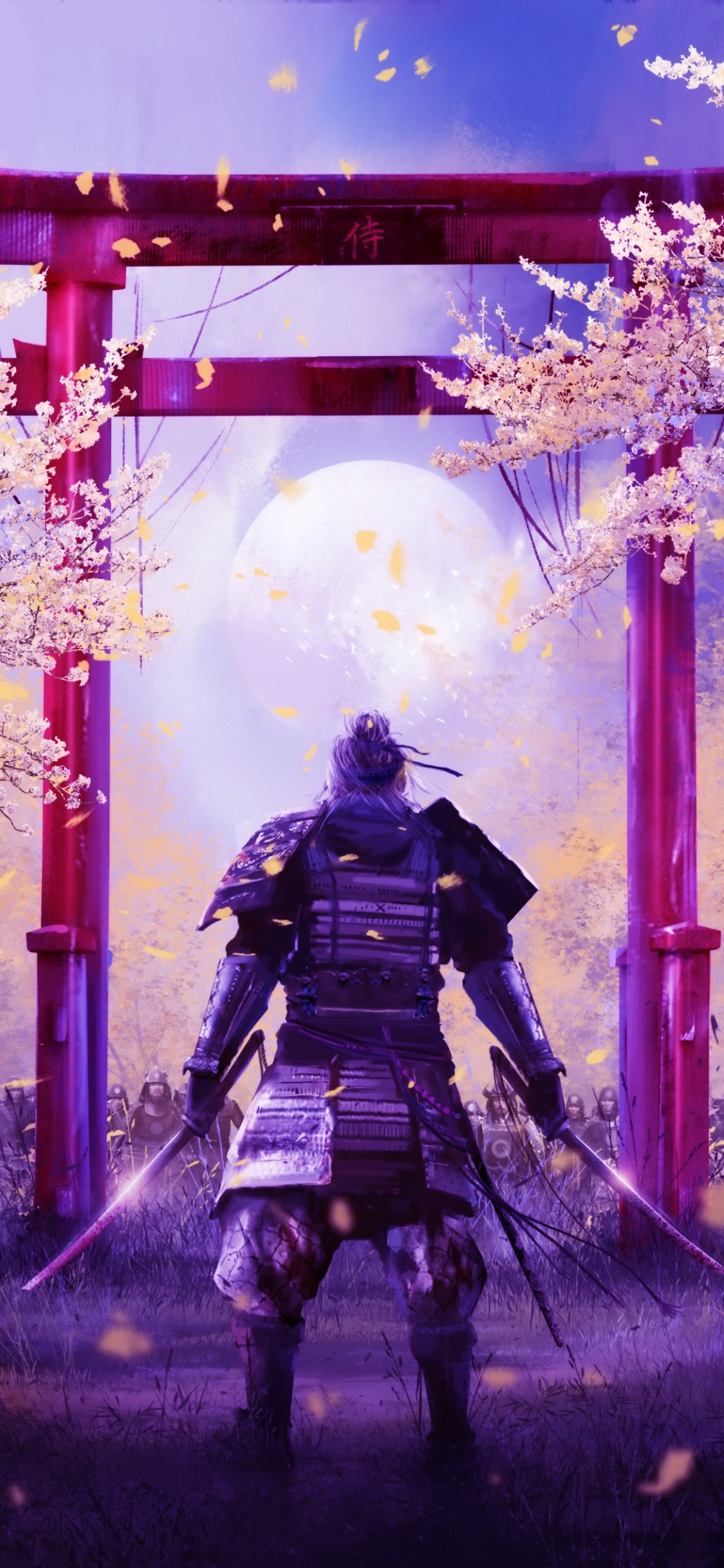 Samurai, Illustration, Purpur, Pink, Veilchen. Wallpaper in 1125x2436 Resolution