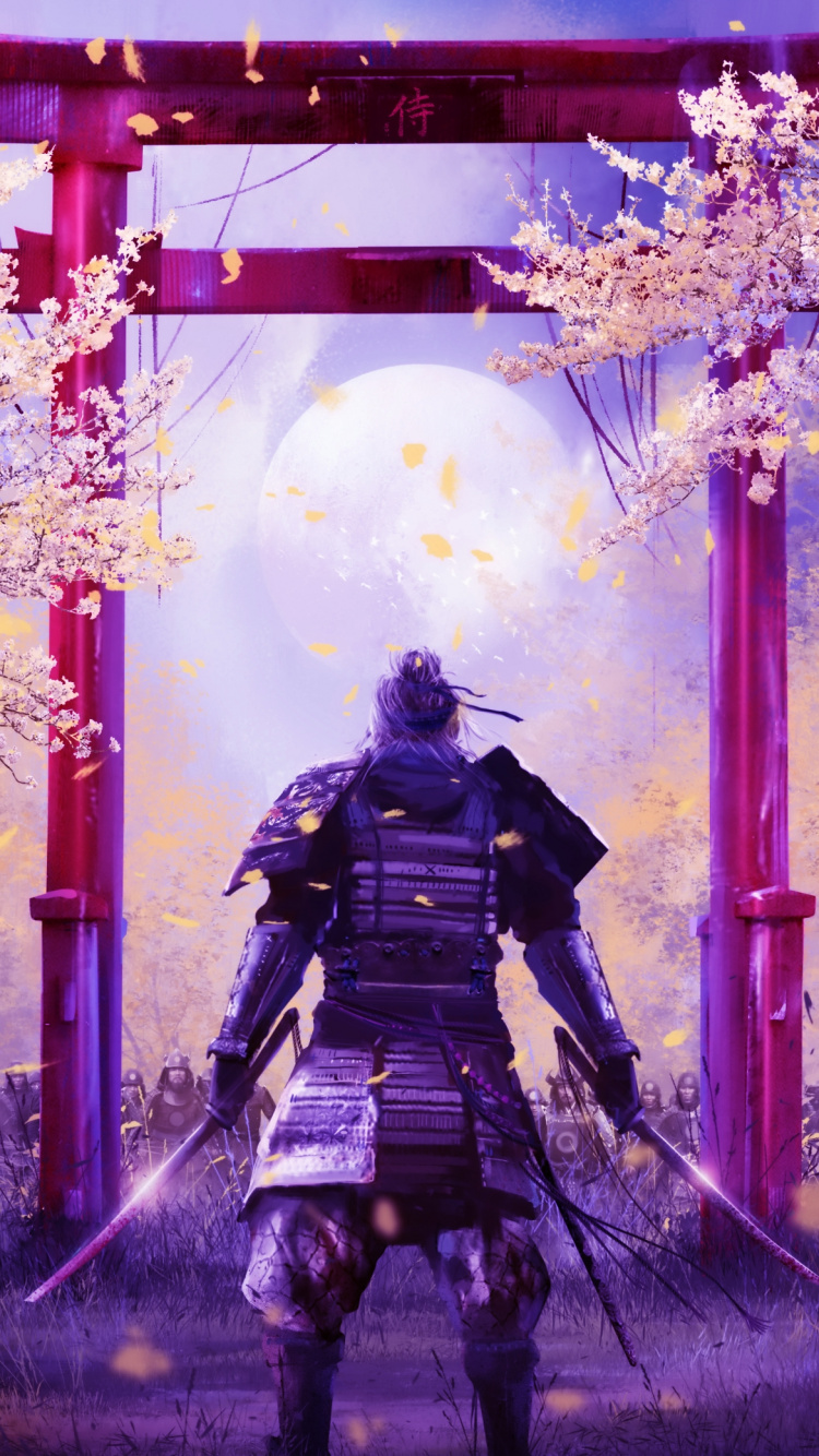 Samurai, Ilustración, Morado, Rosa, Violeta. Wallpaper in 750x1334 Resolution