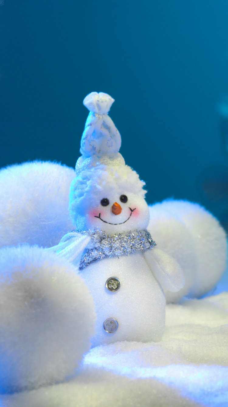 Bonhomme de Neige Blanc Avec Des Guirlandes Lumineuses Blanches. Wallpaper in 750x1334 Resolution