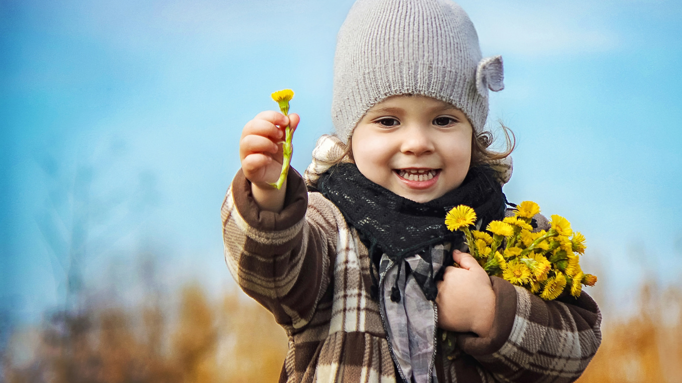 Child, Smile, Knit Cap, Fun, Headgear. Wallpaper in 1366x768 Resolution
