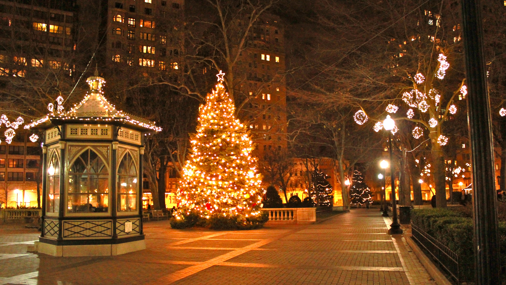 Weihnachten, Weihnachtsbaum, Baum, Nacht, Weihnachtsdekoration. Wallpaper in 1920x1080 Resolution