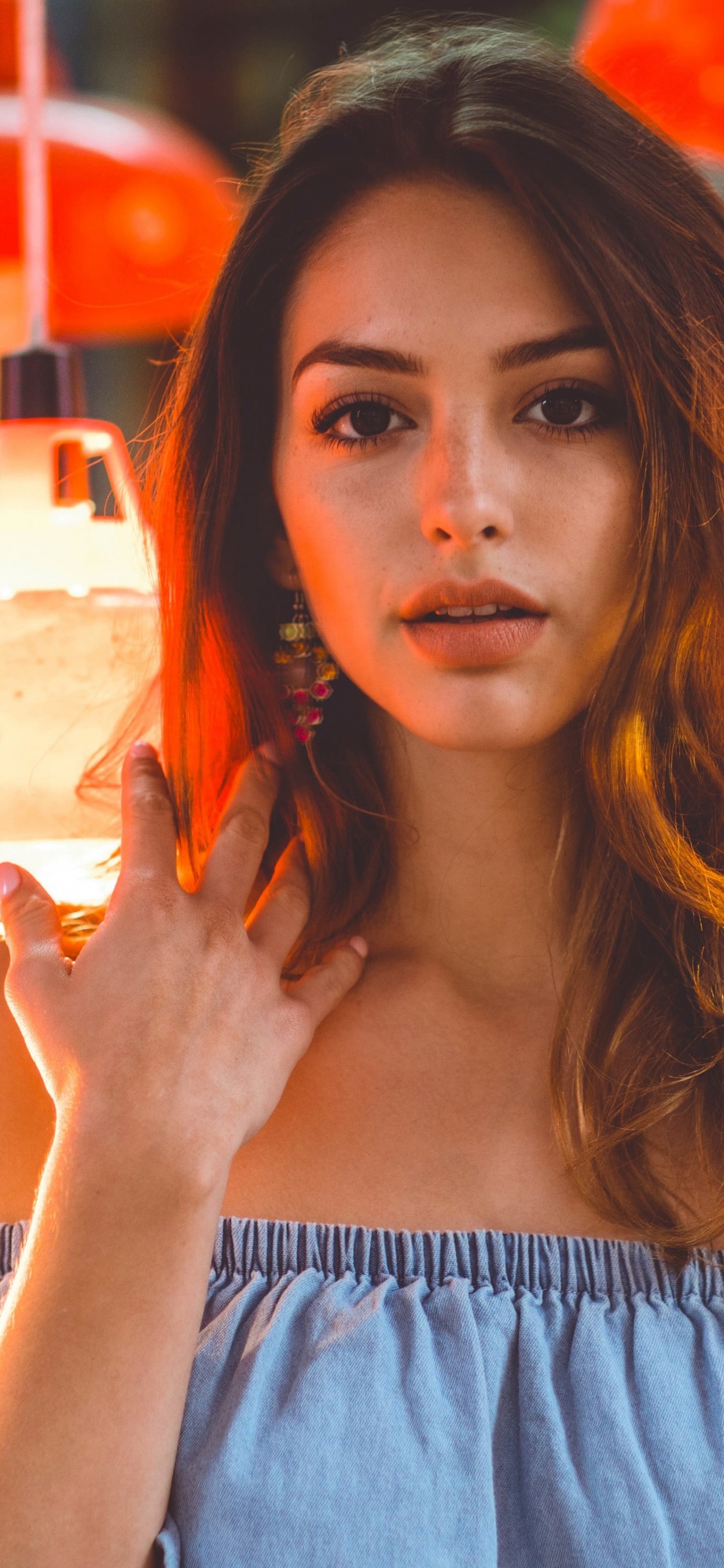 Celine Farach, Model, Orange, Fashion, Human. Wallpaper in 1242x2688 Resolution