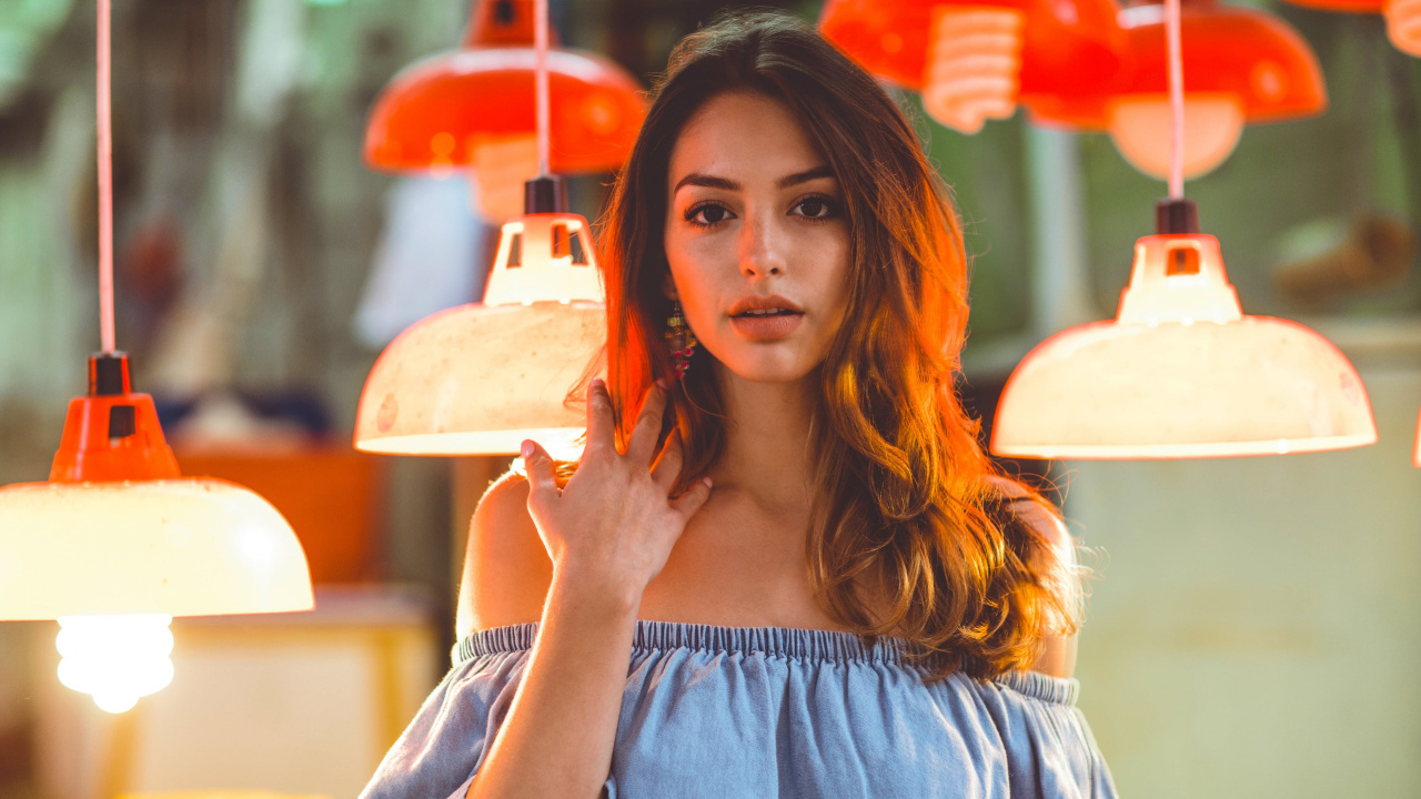 Celine Farach, Model, Orange, Fashion, Human. Wallpaper in 1280x720 Resolution