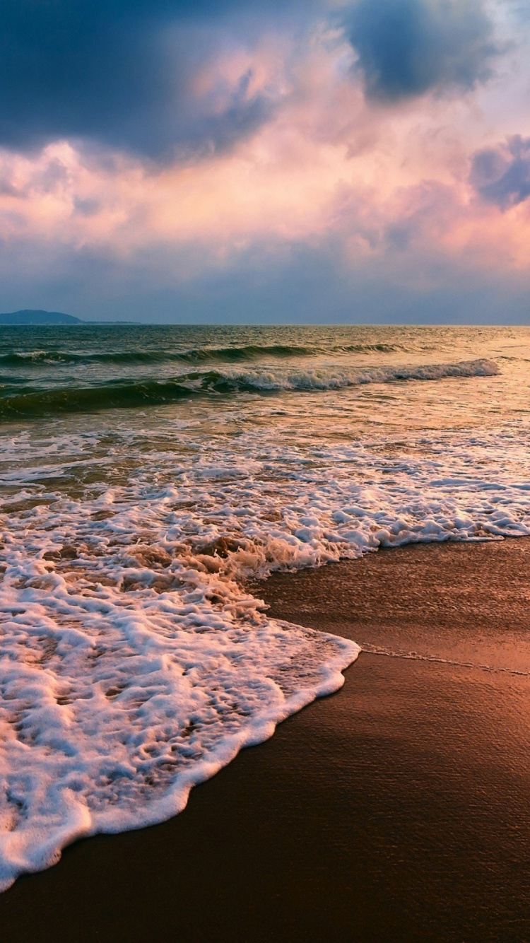Sunset, Beach, Sea, Body of Water, Wave. Wallpaper in 750x1334 Resolution