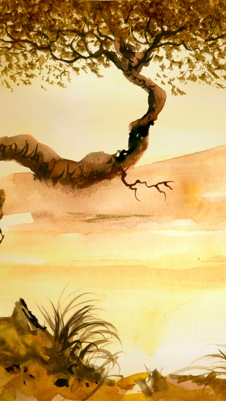 Grüner Baum Auf Braunem Sand. Wallpaper in 720x1280 Resolution