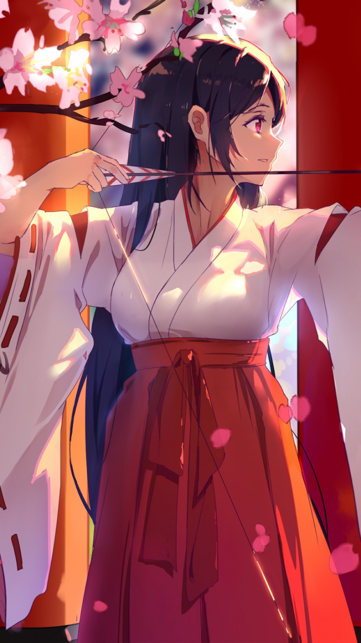 Miko Anime Girl, Miko, Anime, Anime Art, Ai Enma. Wallpaper in 720x1280 Resolution