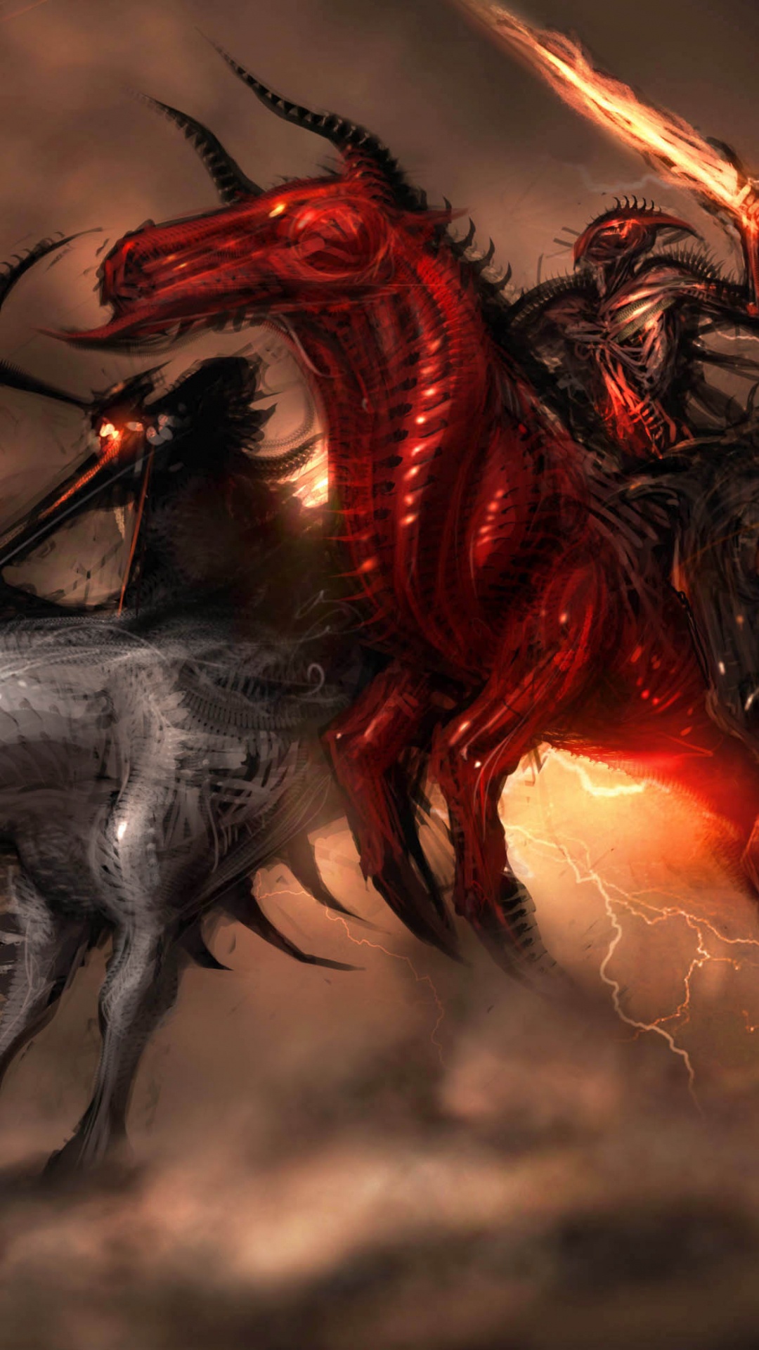 Ilustración de Dragón Rojo y Negro. Wallpaper in 1080x1920 Resolution