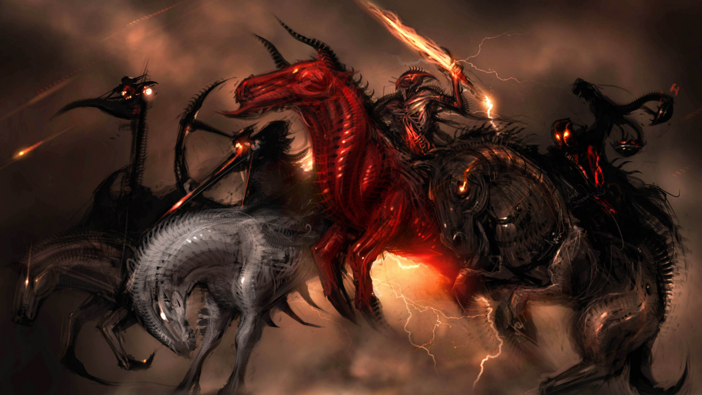 Ilustración de Dragón Rojo y Negro. Wallpaper in 1366x768 Resolution