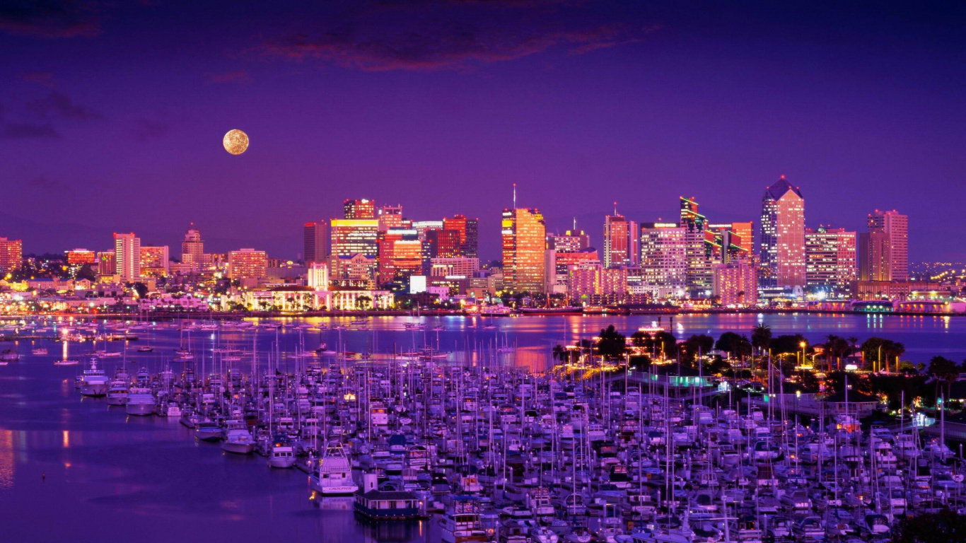 城市, 城市景观, 天际线, 紫色的, 大都会 壁纸 1366x768 允许