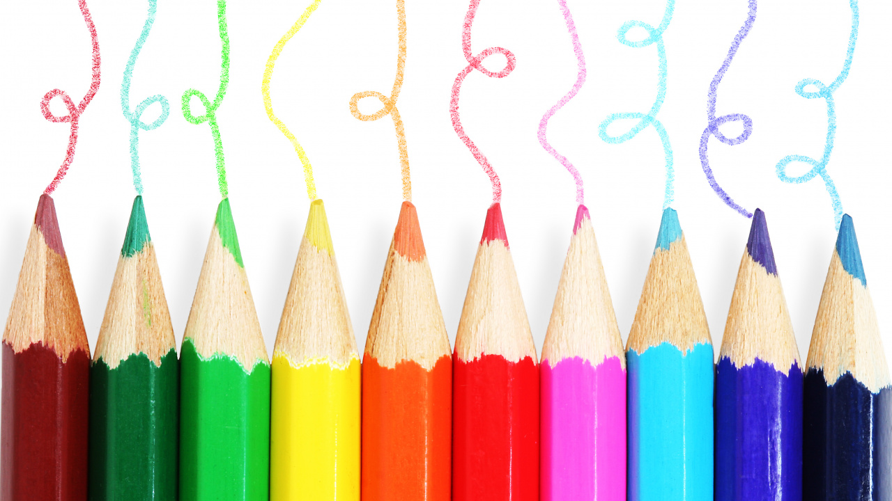 Pink Yellow Green and Blue Color Pencils. Wallpaper in 1280x720 Resolution