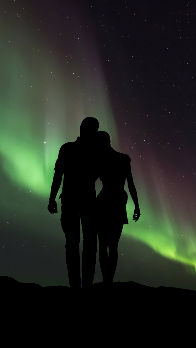 Silhouette, Aurora, Light, Atmosphere, Night. Wallpaper in 750x1334 Resolution