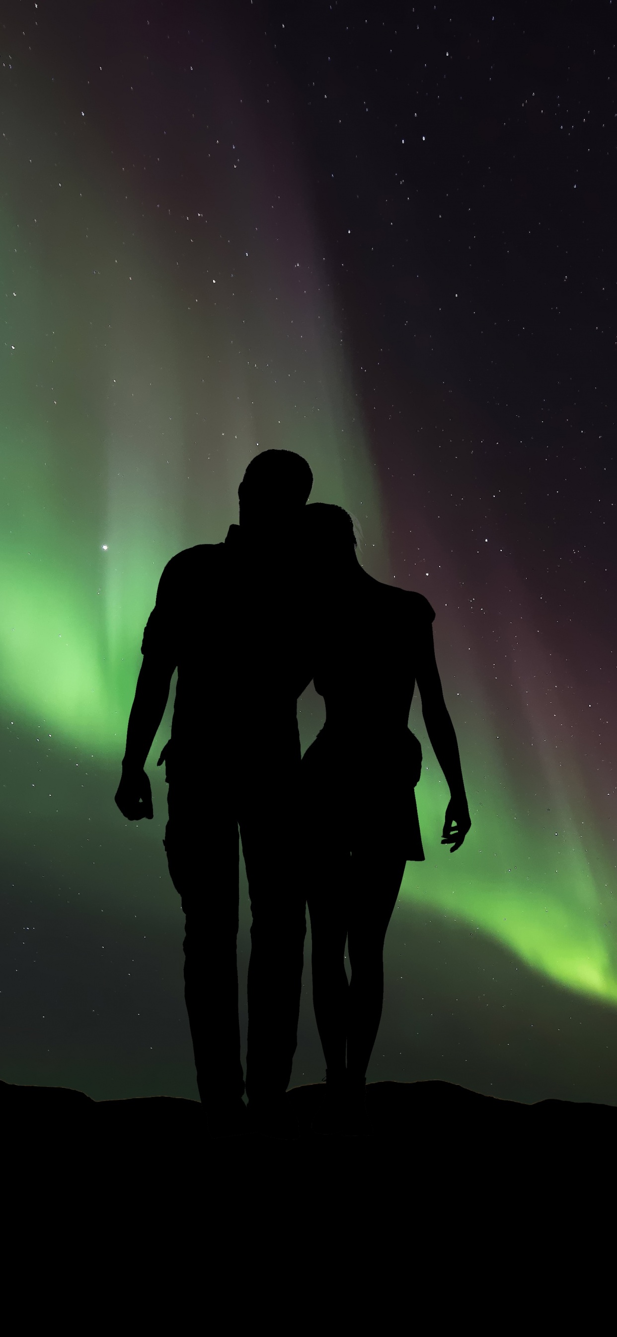 Silhouette, Aurora, Licht, Atmosphäre, Nacht. Wallpaper in 1242x2688 Resolution