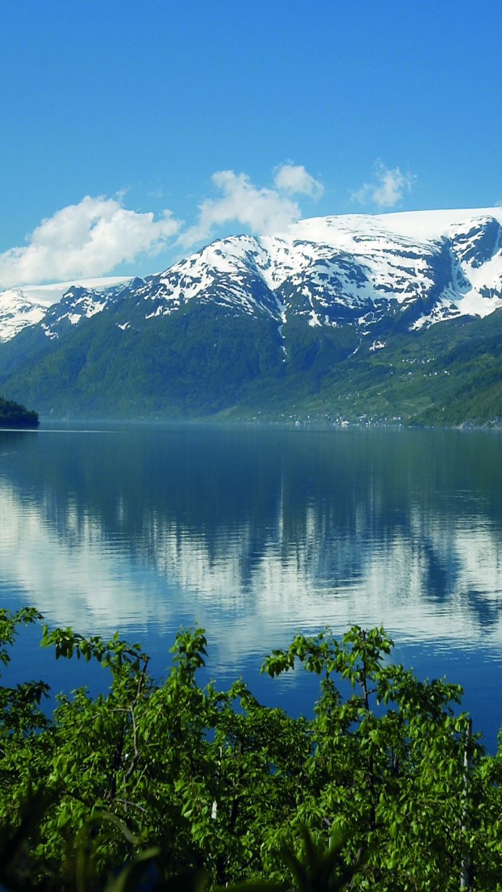 Green Trees Near Lake and Snow Covered Mountain During Daytime. Wallpaper in 720x1280 Resolution