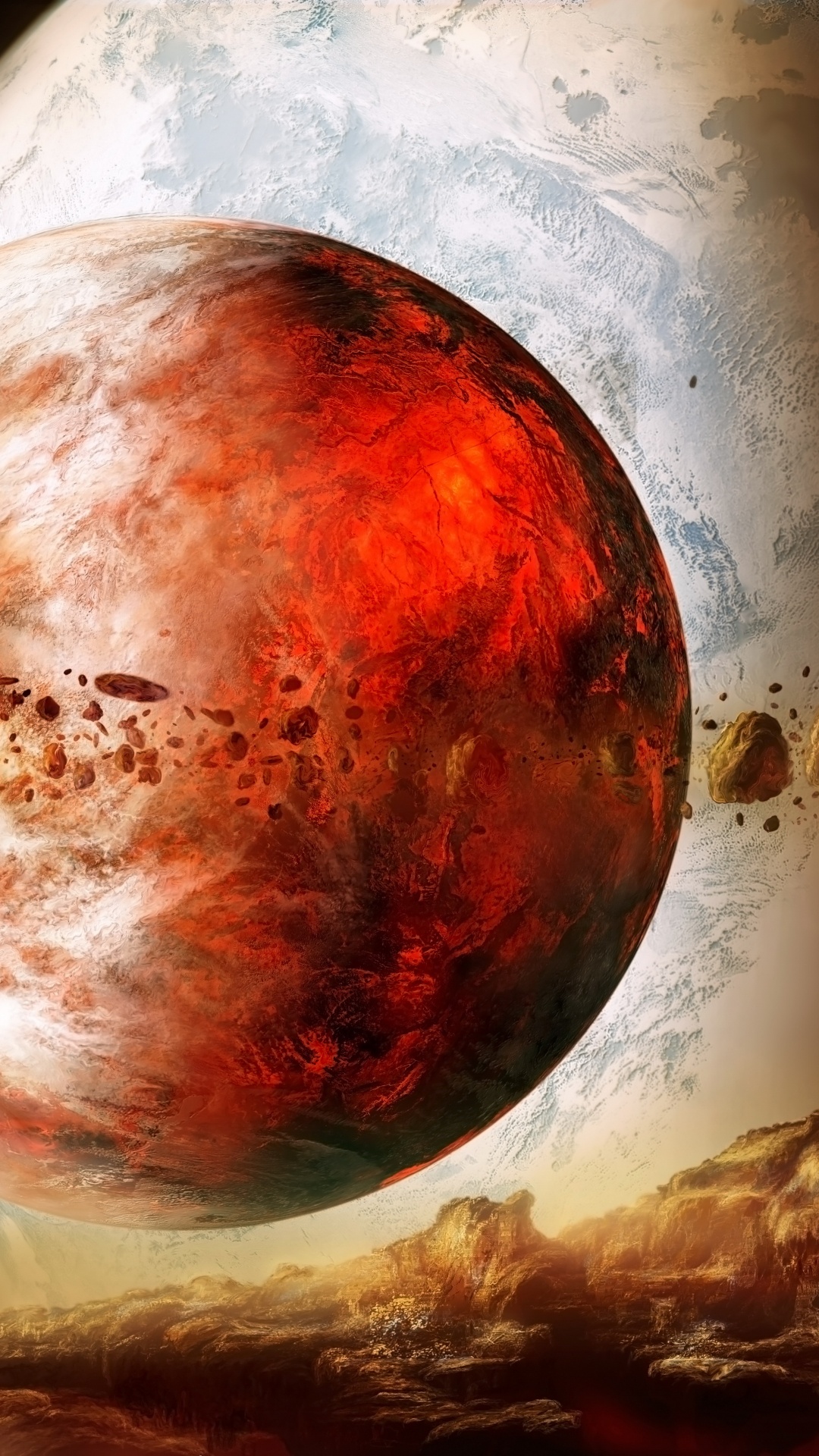 Rote Und Braune Mondmalerei. Wallpaper in 1080x1920 Resolution