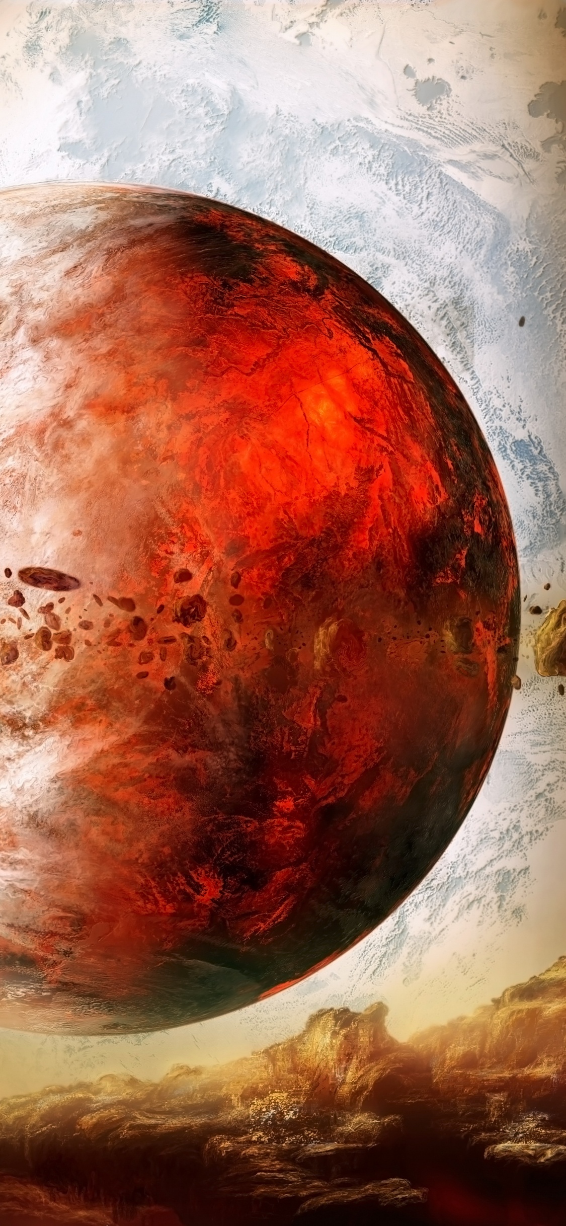 Peinture de Lune Rouge et Marron. Wallpaper in 1125x2436 Resolution