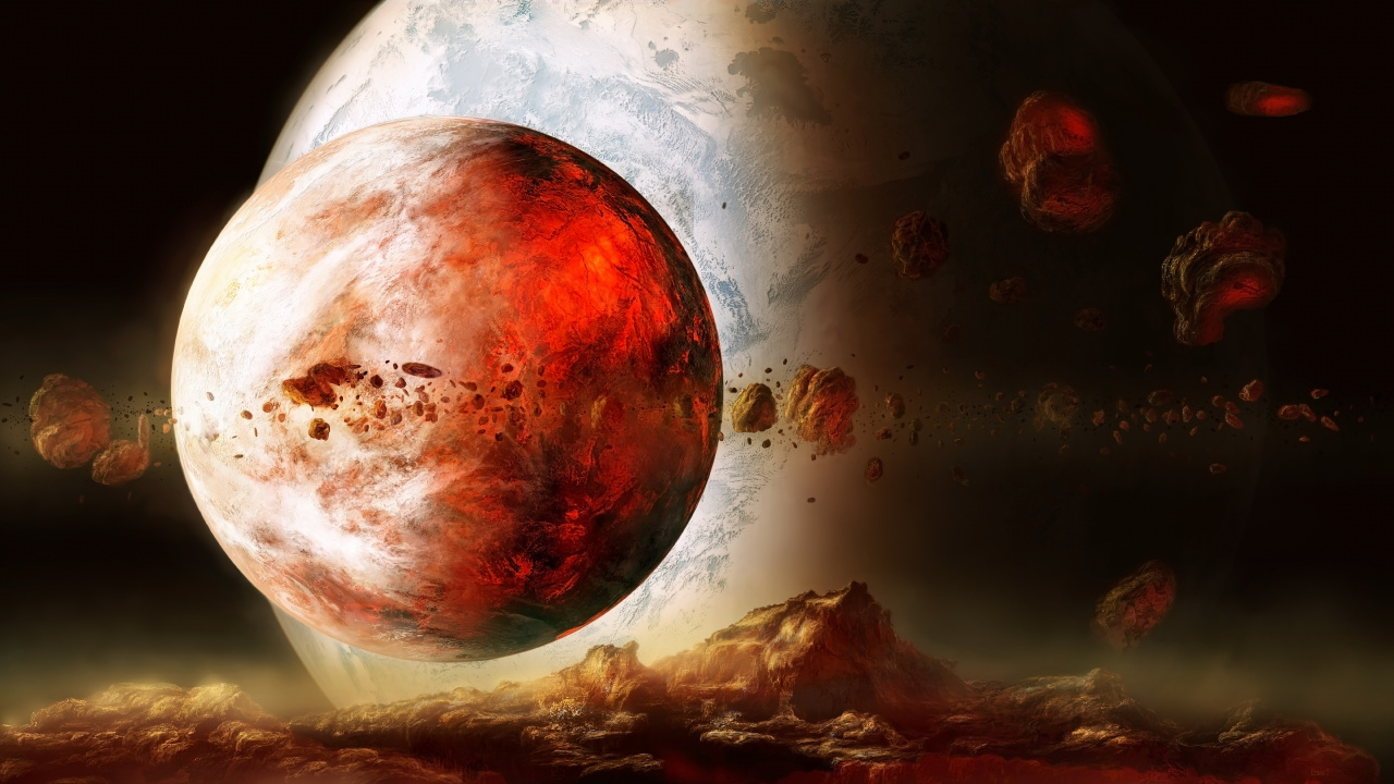 Peinture de Lune Rouge et Marron. Wallpaper in 1280x720 Resolution