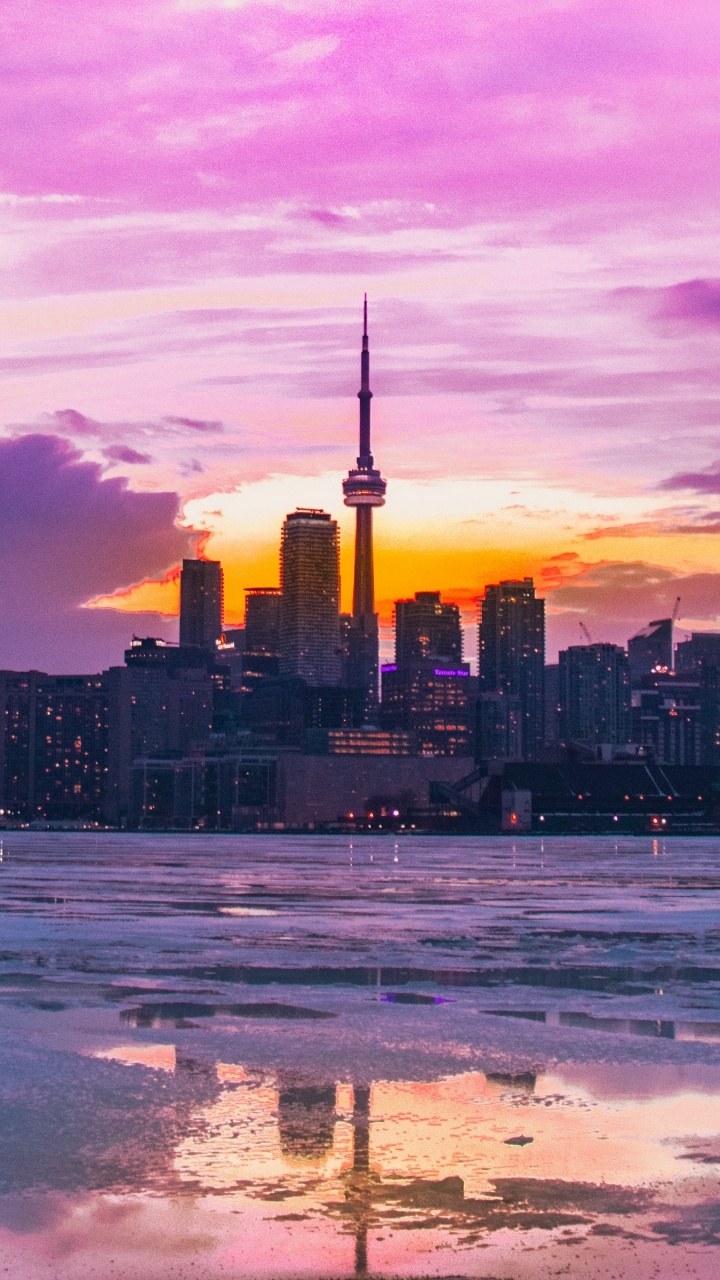 城市景观, 天际线, 城市, 粉红色, 余辉 壁纸 720x1280 允许