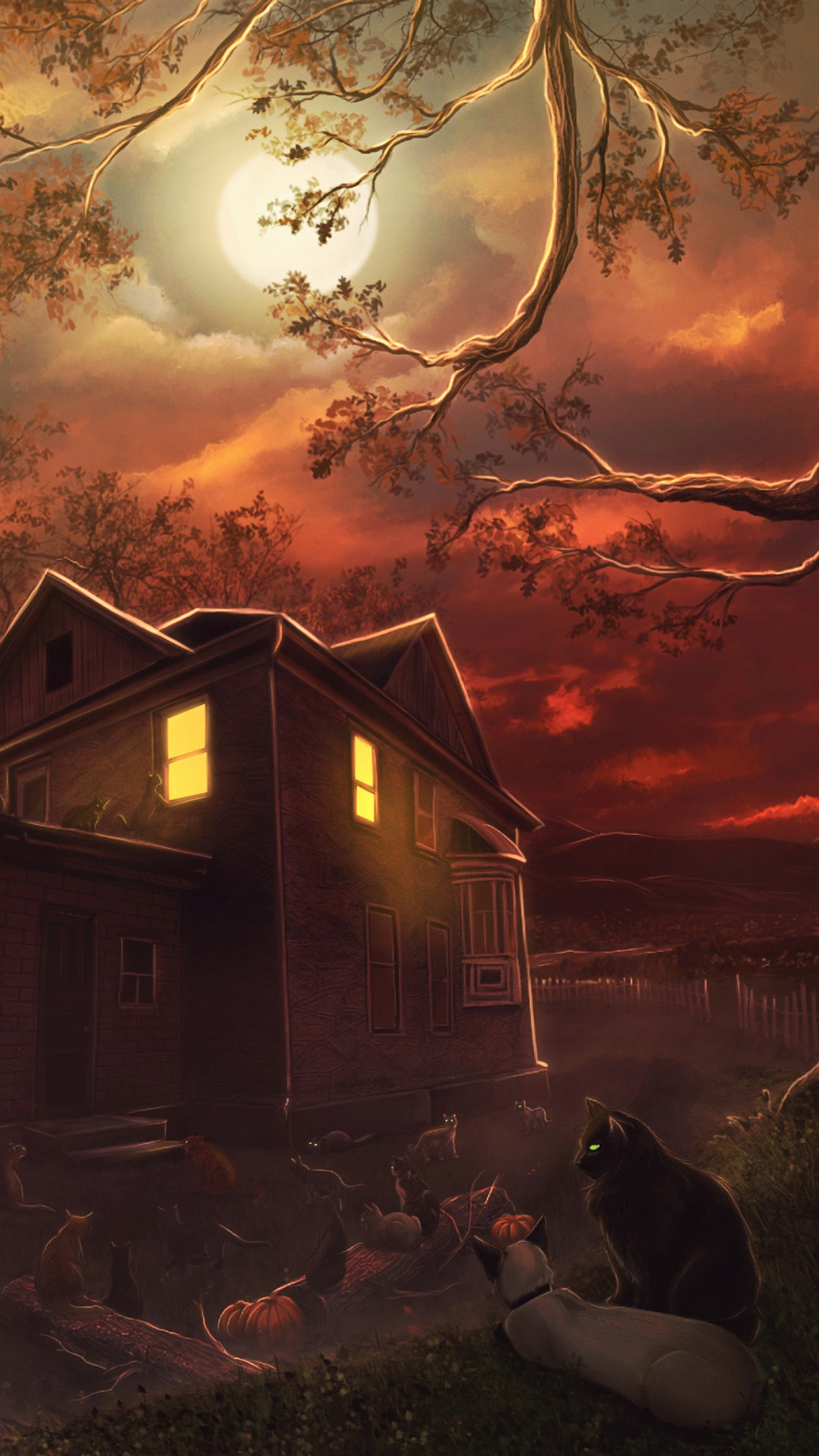 Casa Marrón Cerca de Árboles y Fogatas Durante el Día.. Wallpaper in 750x1334 Resolution