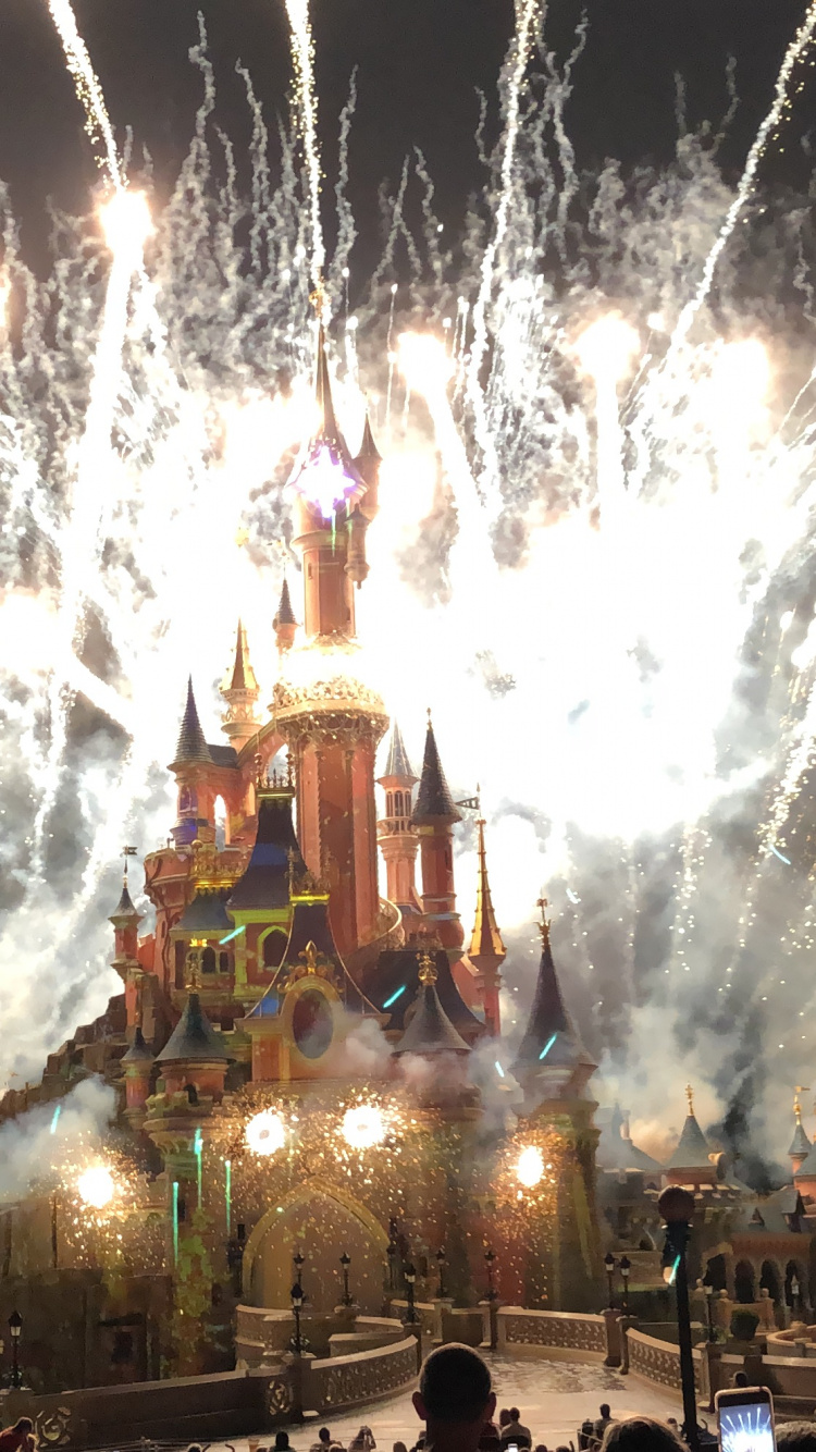 Disneyland, Feuerwerk, Silvester, Sehenswürdigkeit, Nacht. Wallpaper in 750x1334 Resolution
