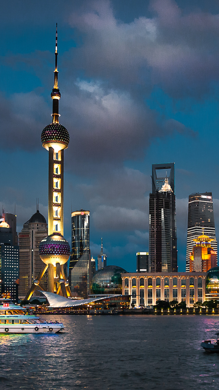Skyline Der Stadt Bei Nacht Night. Wallpaper in 750x1334 Resolution