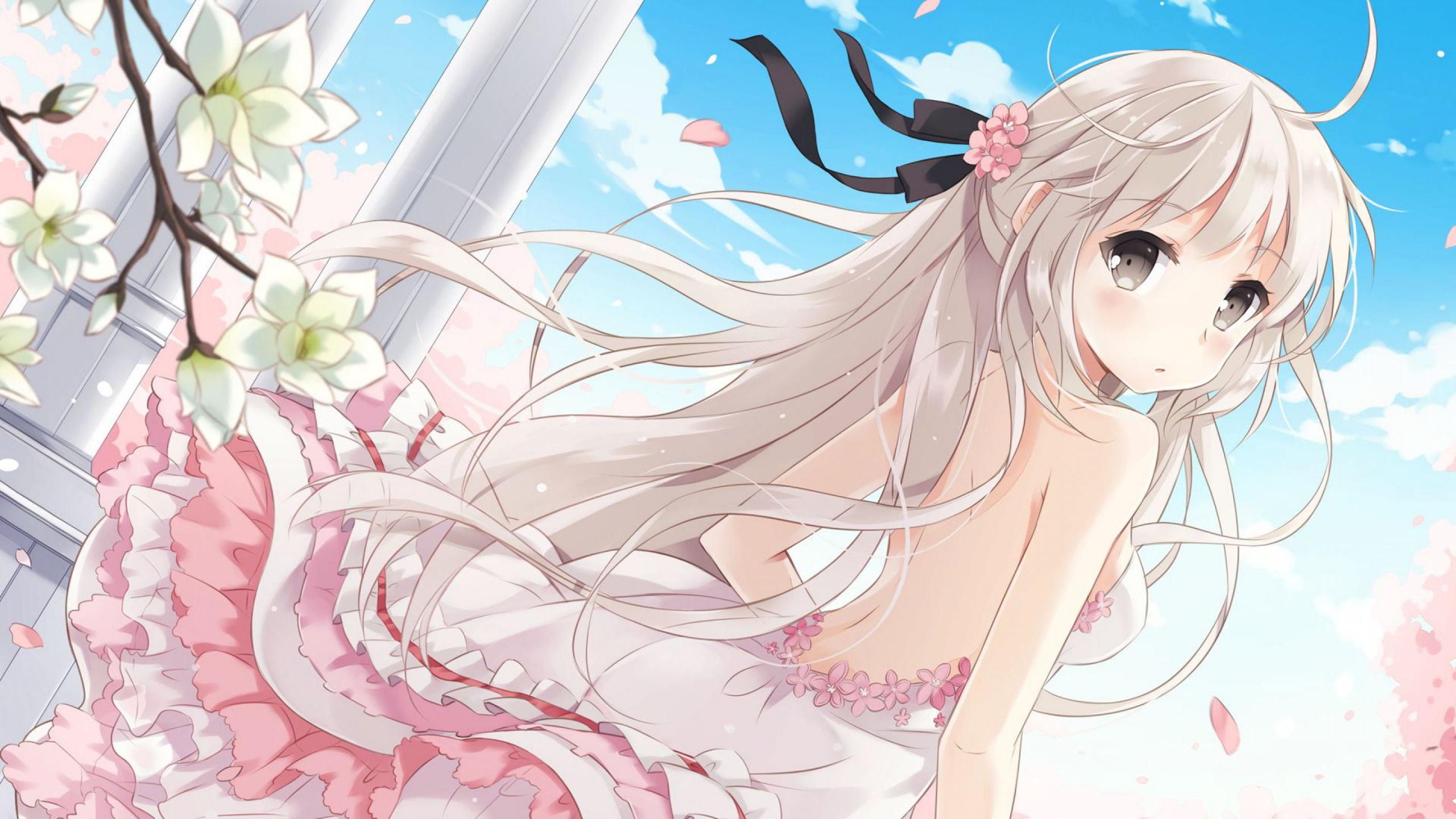 Girl in Pink Dress Anime Character. Wallpaper in 2560x1440 Resolution