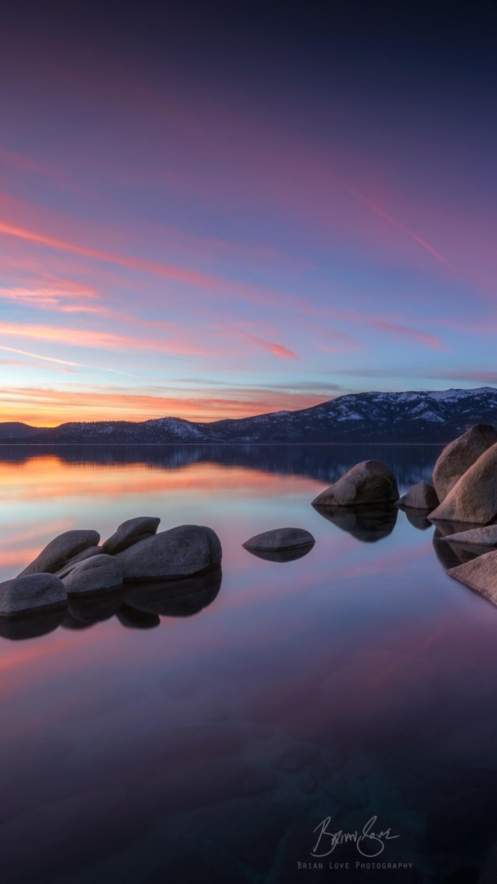 Puesta, Lake Tahoe, Orilla, Mar, Naturaleza. Wallpaper in 720x1280 Resolution