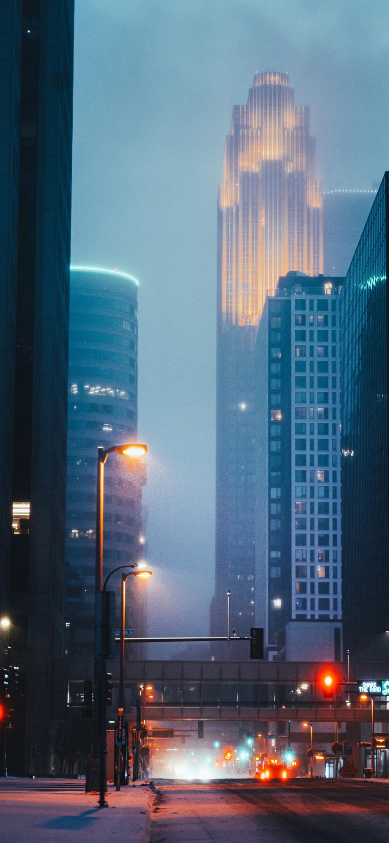 Street, City, Skyscraper, Building, Atmosphere. Wallpaper in 1242x2688 Resolution