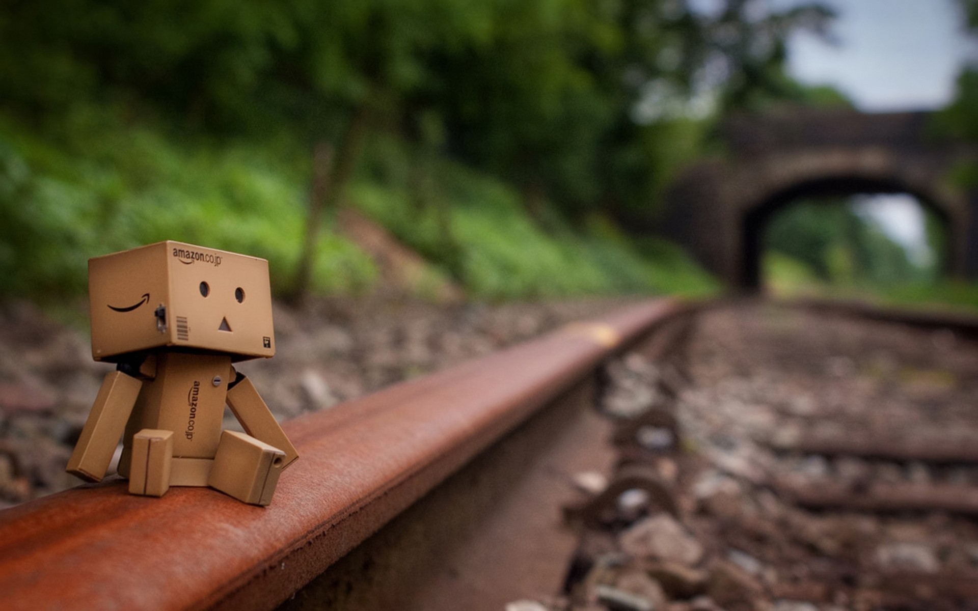 Wallpaper Brown Cardboard Box Robot on Train Rail, Background - Download  Free Image