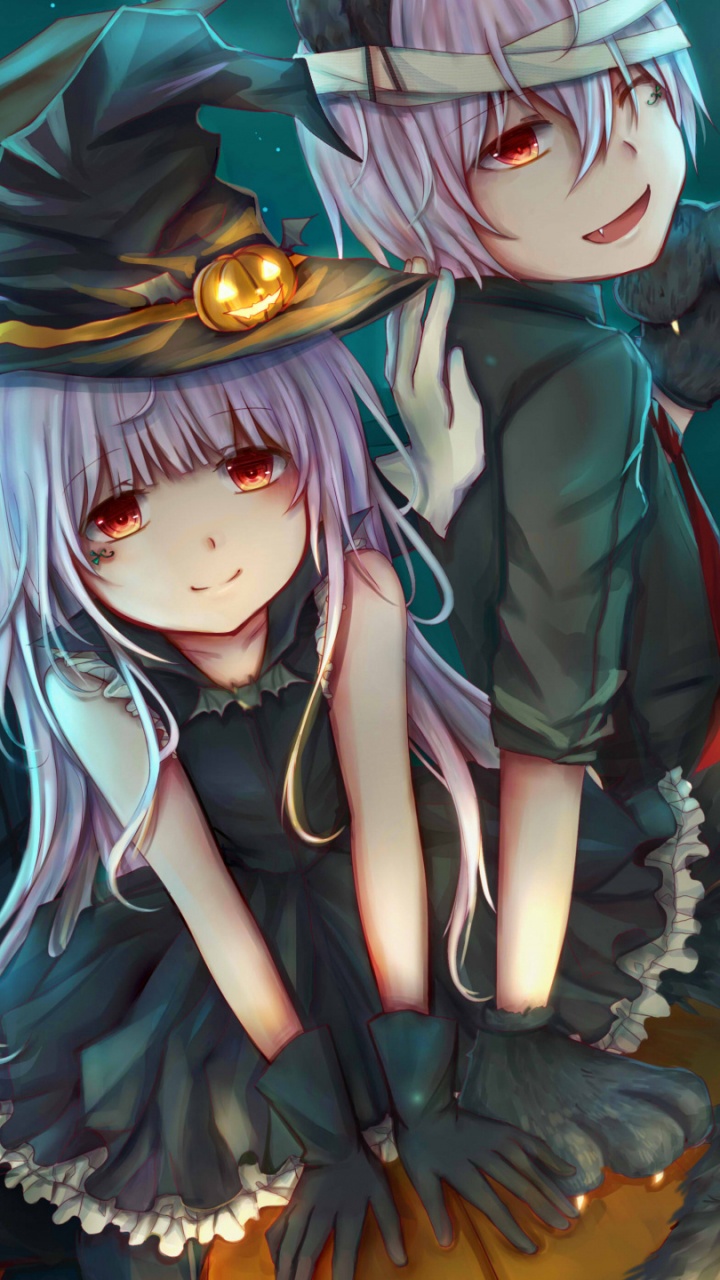 Dos Personajes de Anime de Niña en Vestido Negro. Wallpaper in 720x1280 Resolution