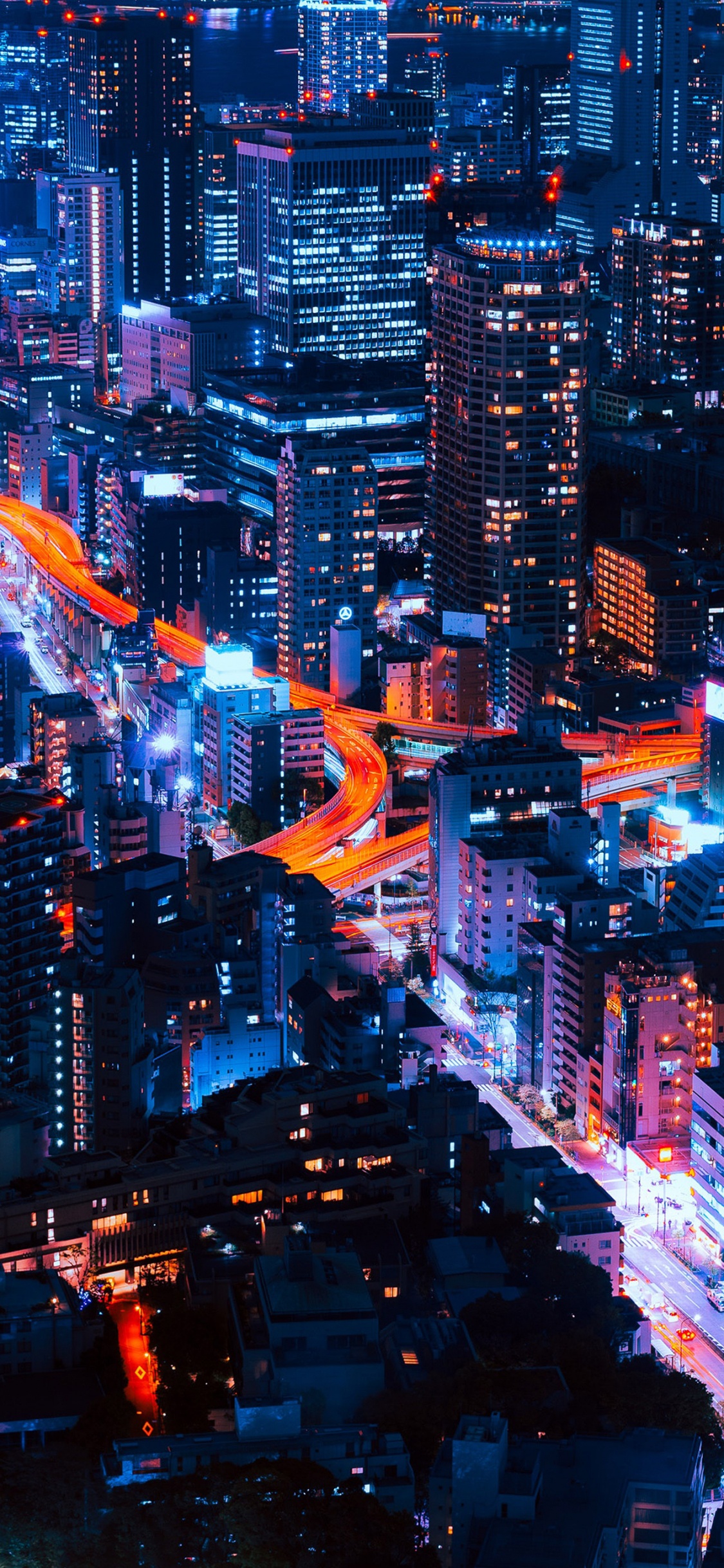 Luftaufnahme Der Stadt Bei Nacht Night. Wallpaper in 1125x2436 Resolution