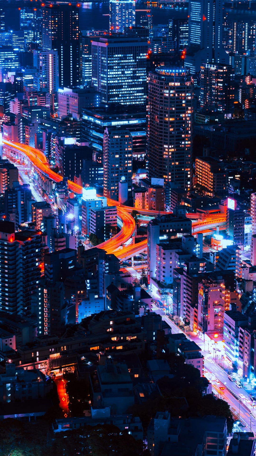 Vue Aérienne de la Ville Pendant la Nuit. Wallpaper in 1080x1920 Resolution