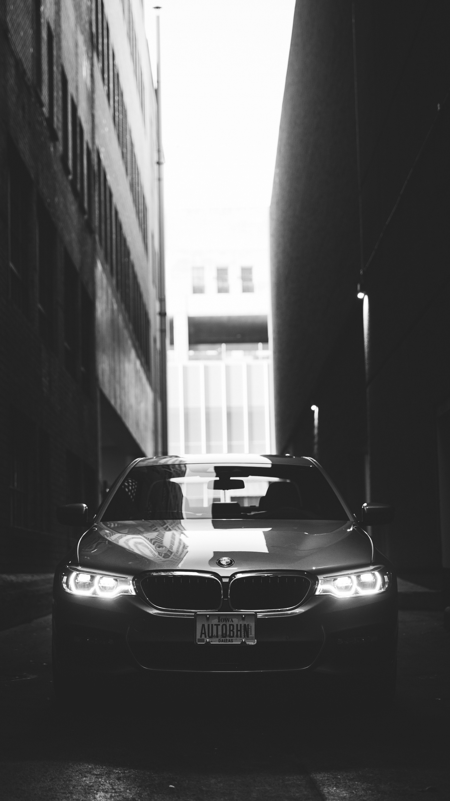 Grayscale Photo of Car in Tunnel. Wallpaper in 1440x2560 Resolution