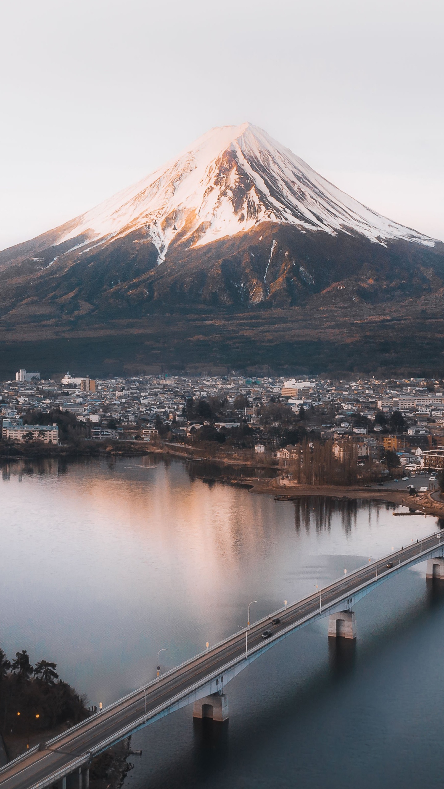 Mount Fuji, Mountain, Lake Kawaguchi, Water, Snow. Wallpaper in 1440x2560 Resolution