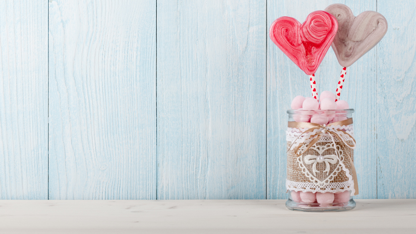 Red Heart Balloon on Brown Wooden Table. Wallpaper in 1366x768 Resolution